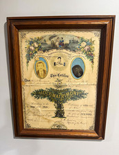 Antique 1877 Framed Marriage Certificate Lithograph Ohio Photos Victorian picture