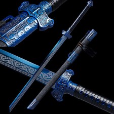 KATOKU Blue 1095 Carbon Steel Ninja Sword Japanese Straight Ninjato Full Tang picture