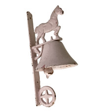 Vintage Pale Pink Cast Iron Horse Dinner Bell Wall Mount Cottage Granny Core picture