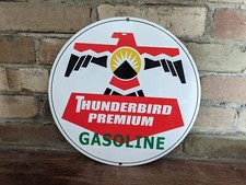 VINTAGE THUNDERBIRD PREMIUM INDIAN CHIEF GASOLINE PORCELAIN GAS PUMP SIGN 12