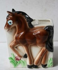 Horse Figurine Planter Wall Pocket Flower Vase Ceramic Hand Painted Made Japan + picture