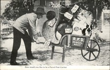 Parcel Post RFD Mail Carrier Satire Kitty Cat & Baby c1900s-10s Postcard bhn picture