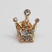 Crown Clear Rhinestones Pin Gold Tone Lapel Brooch picture