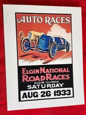 Elgin Illinois Auto Races Poster 1933 Automobile Races Poster  picture