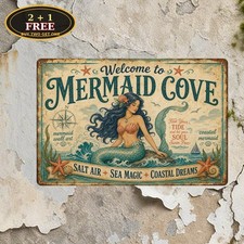 Mermaid Cove Weatherproof Outdoor Beach Ocean Cave Plaque Metal Sign 8x12 picture