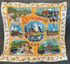 Disneyland Vintage Souvenir Scarf with TINKER BELL TRAIN DEPOT & LANDS picture