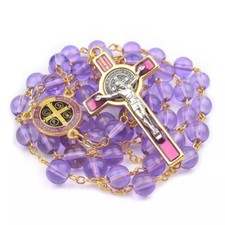 Catholic Town St Benedict center piece rosary with 8mm Purple glass CTRSBGB-PUR picture