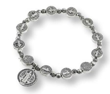 Saint Benedict Medal Rosary Bracelet Pulsera De Plata De San Benito picture