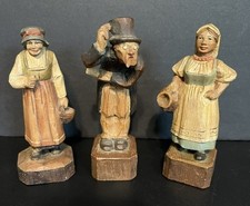 Vintage ANRI Italian Wood Hand Carving Figurines Lot of 3 Villagers Folk Art 5