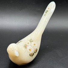 Fenton Hand Painted Custard Satin Long Tail Bird of Happiness Signed Speckled picture