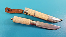 S&S Helle Holmedal Norge Puuko Norway Knife Carved Horn Stag + Sheath TR1108 picture