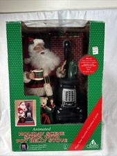 VTG HOLIDAY CREATIONS Animated Lighted Musical Santa Claus & Pot Belly Stove picture