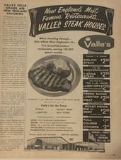 1964 Valle’s Steak Houses PRINT AD New England Most Famous Restaurant VTG 1960s picture