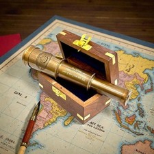 Victorian Brass Telescope with Wooden Box | Nautical Steampunk Decor Vintage Gif picture