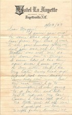 1922 Hotel La Fayette Letter 2pp to Maggie Fayetteville NC Jack Meador picture