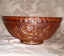 Beautiful Vintage Iridescent Marigold Carnival Glass Bowl Embossed Rose Pattern picture