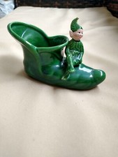 vintage elf on a shoe planter ceramic elf shoe   picture