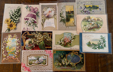 Pretty Lot of 12 Antique Greetings Postcards w. Lily of the Valley Flowers~s539 picture