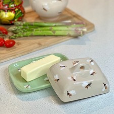 BEES Butter Dish Stoneware Butter Keeper Vintage Lidded Dish 7.1x5.5