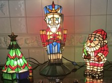 Meyda Tiffany Style Set Nutcracker,Santa Claus,Christmas tree W/ Gift Table Lamp picture