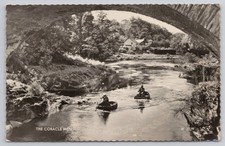 Vintage RPPC Real Photo Postcard The Coracle Men River Bridge Wales UK 1962 picture