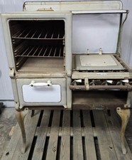 Antique 1920s Cast Iron Enamel Gas Cooking Stove Freestanding White Beige picture