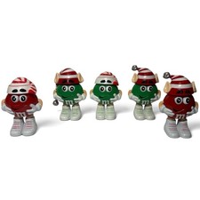 5 Green Red M&M Candy Dispenser Holder Silver Bell Elf Hat Striped Boot READ picture