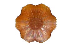 Antique Fenton Peacock Tail Carnival Depression Glass Marigold Compote Bowl picture