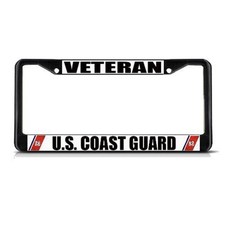 NEW U.S. Coast Guard Veteran Metal License Plate Frame BLACK 2 Hole - Ships Free picture