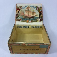 Vintage Rare 1913 Columbus Flagship Habana Wooden Cigar Box w/Tax Stamp New York picture
