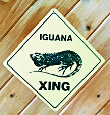 Iguana Crossing Garden Sign 12X12 Yellow Vinyl Lizard Wildlife XING Decor picture