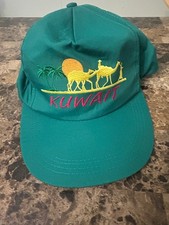Vintage Kuwait Souvenir Hat Green Snapback Cap Camel Desert Palm Trees picture