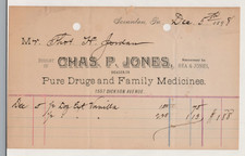 1898 Vintage Pharmacy Invoice Chas P Jones Pure Drugs Family Medicines Scranton picture