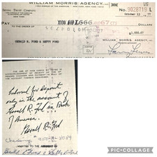 GERALD FORD 2X SIGNED & INSCRIBED RARE ORIG. 1977 WM. MORRIS PAYCHECK W/COA picture