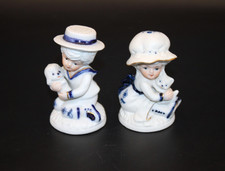 VTG Lego Porcelain Figurines Boy with Puppy Dog Girl with Kitty Cat Pair 3 1/2
