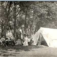 c1910s Family Campsite RPPC Camp Tent Real Photo Cook Galvanized Oil Can picture