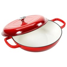 Red Enameled Cast Iron Casserole Dish with Lid – Double Handles – Oven Safe picture