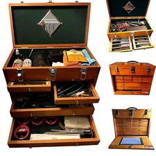 Hardwood Tool Chest Hobby Collection Organizer Storage Case 8 Drawer Lock & Key picture