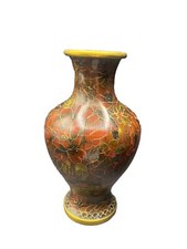 Vintage 6” Cloisonne Vase Crimson and Gold With Floral Design picture