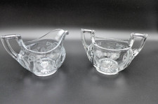 Vintage ABP Clear Pressed Glass With Etched Floral Pattern Creamer & Sugar Bowl picture