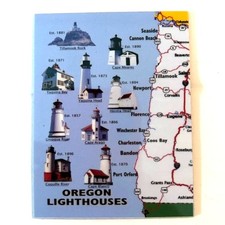 Oregon Lighthouses Fridge Magnet Coastal Map & Lighthouse Illustrations 3.25x2.5 picture