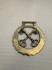 Brass Horse Medallion Antique English Cross Skeleton Key Parade Show Harness picture