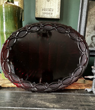 Vintage Avon 1876 Cape Cod Ruby Red Glass Oval Serving  Roman Rosette Tray picture