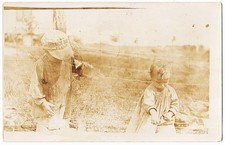 real photo Children Davis Golden Flour Hat Barbed Wire antique postcard RPPC picture