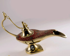 Vintage Style Brass Aladdin Magic Lamp Incense Burner Red Enamel Free Engraving picture