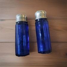Vintage Cobalt Blue Glass Salt And Pepper Shakers picture