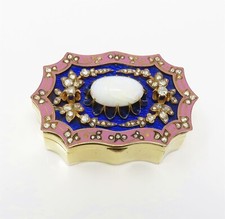 NYJEWEL Antique 14k Gold Opal 3ct Rose Cut Diamond Enamel snuff box pill box picture