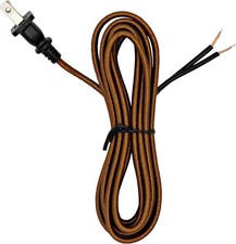 8ft Brown Rayon Cloth Covered Electric Lamp Cord W/ End Plug DIY Lamp Repair NEW picture