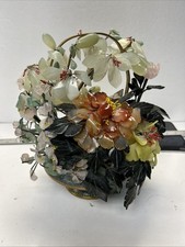 MID CENTURY CARVED JADE AGATE BONSAI FLOWER TREE Very Beautiful picture