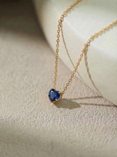 Elegant Heart Blue Sapphire Pendant Necklace In 14K Yellow Gold Plated 18'' Inch picture